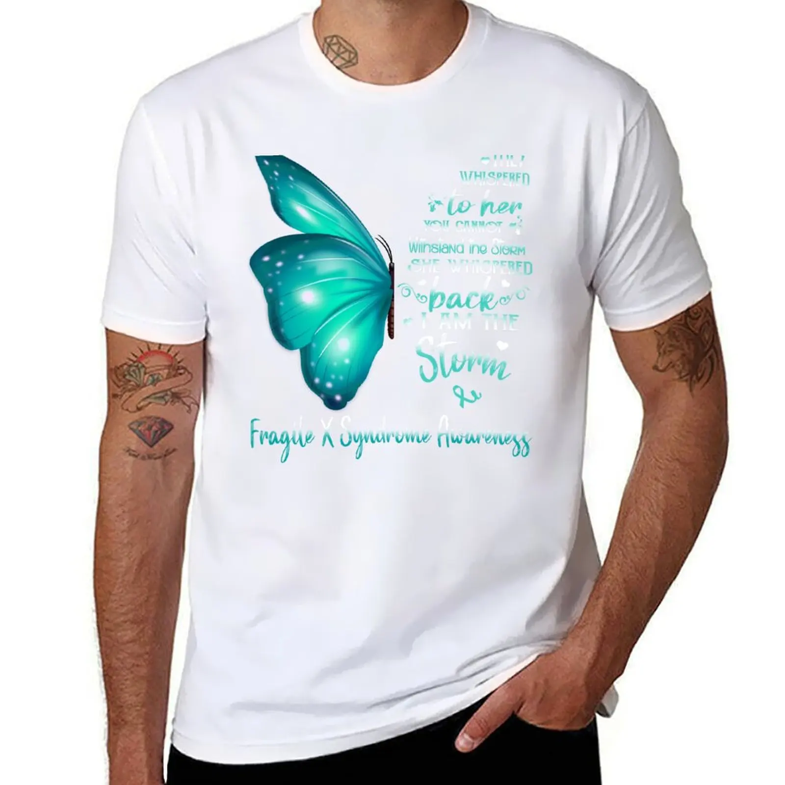 

She Whispered Back I Am The Storm Fragile X Syndrome Awareness Butterfly T-Shirt t shirts for man pack cotton T-Shirt