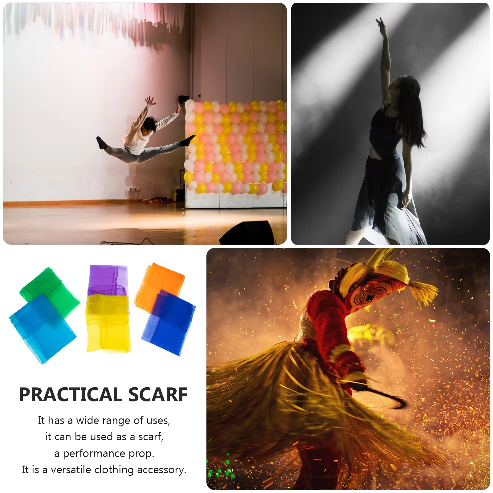 6 قطع من أوشحة الرقص الملونة بالحلوى خفيفة الوزن دعائم شعوذة أداء المسرح ملحقات الرقص المربعة الصغيرة متعددة الاستخدامات