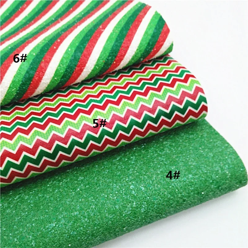 Natale Glitter Leather babbo natale plaid Stripes stampato Chunky Glitter Leather Sheets feltro Vinyl DIY Craft Mini Rolls W266