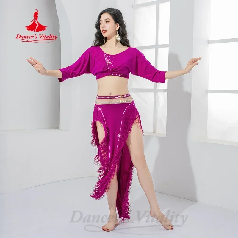 

Belly Dancing Clothing for Women Light Luxury AB Stones Tassel Elegant Practice Set Oriental Dance Professional Training Suit