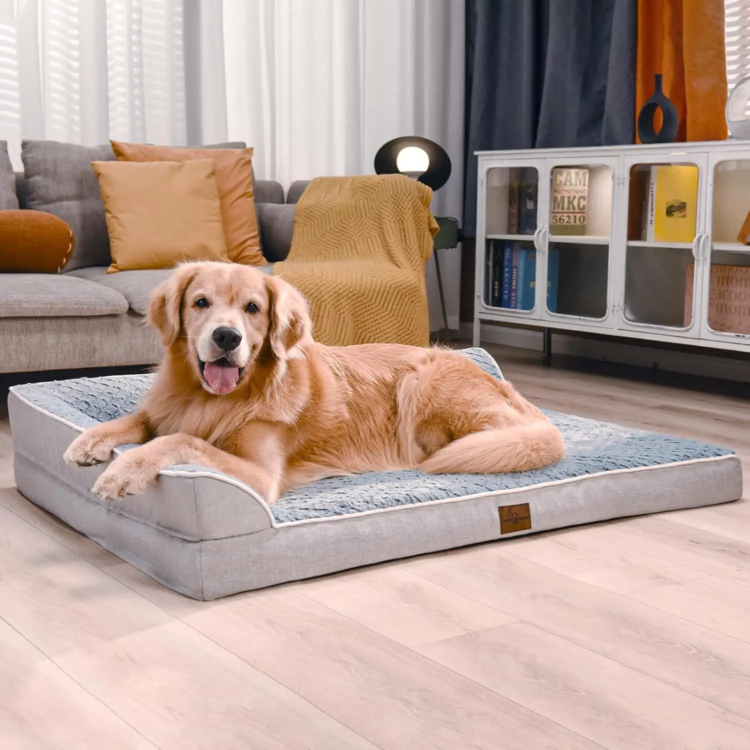 Orthopedic Dog Bed for Medium Dogs, Waterproof with Removable Washable Cover & Non-Slip Bottom (Grey)