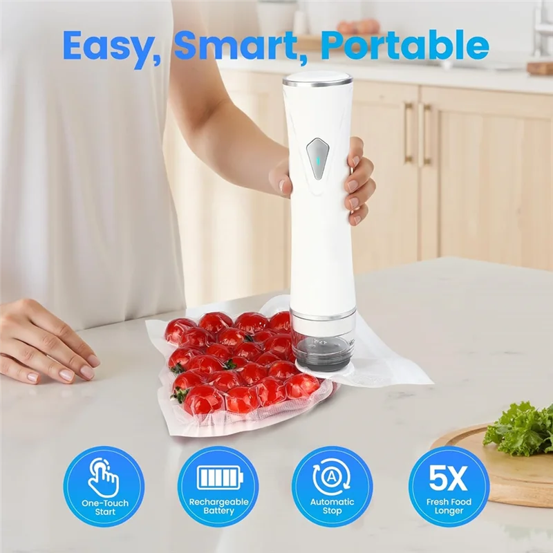 A74G-Vacuum Sealer For Food With Visible Tank, Handheld Vacuum Sealer Machine With 30 Reusable Bags, Wireless & Portable