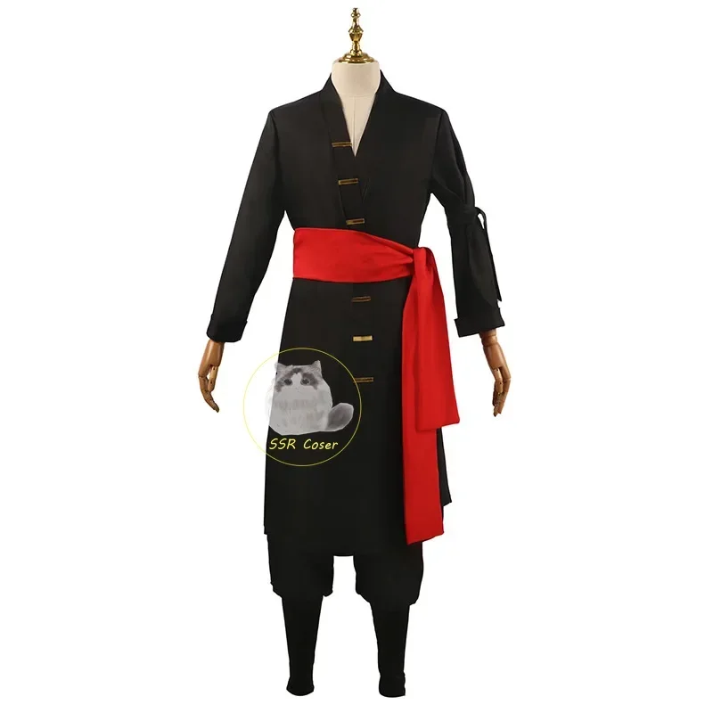 11Anime Roronoa Zoro Costume Cosplay Uniforme Cappotto Nero Cintura Pantaloni Testa Sciarpa Roronoa Zoro Parrucca Orecchini Halloween Uomo Vestiti