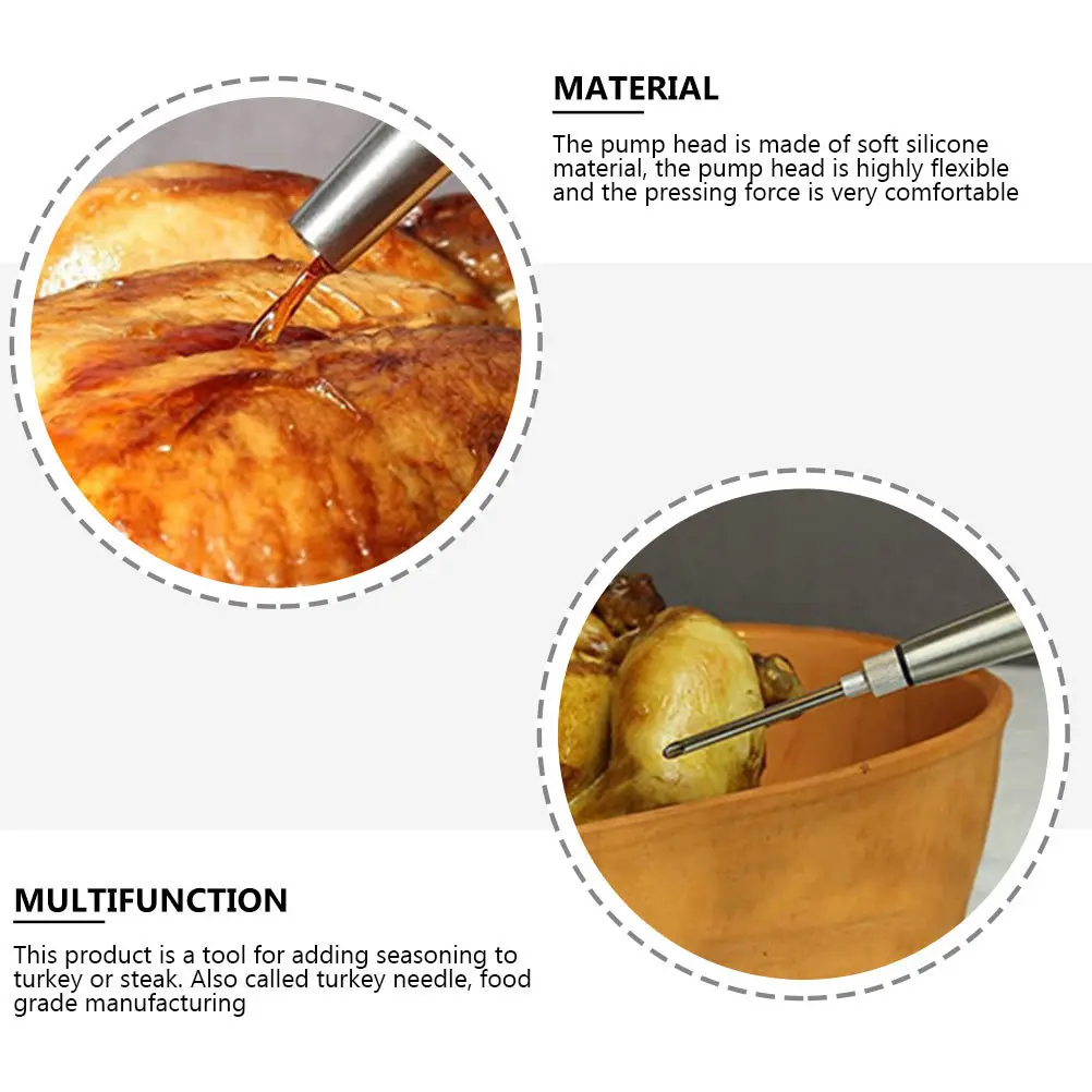 Juego de Inyectores para Pavo de Acero Inoxidable con Cepillo de Limpieza, Herramienta de Inyección de Salsa para Barbacoa de Silicona de Grado Alimenticio para Asar Carne, Pescado y Cerdo