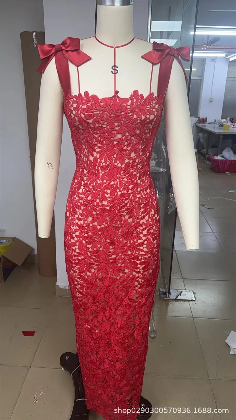 Vestido de fiesta con lazo grande para mujer, vestido de noche ajustado sin tirantes, rojo, negro, sin espalda, sin mangas, Pequeños Disponible