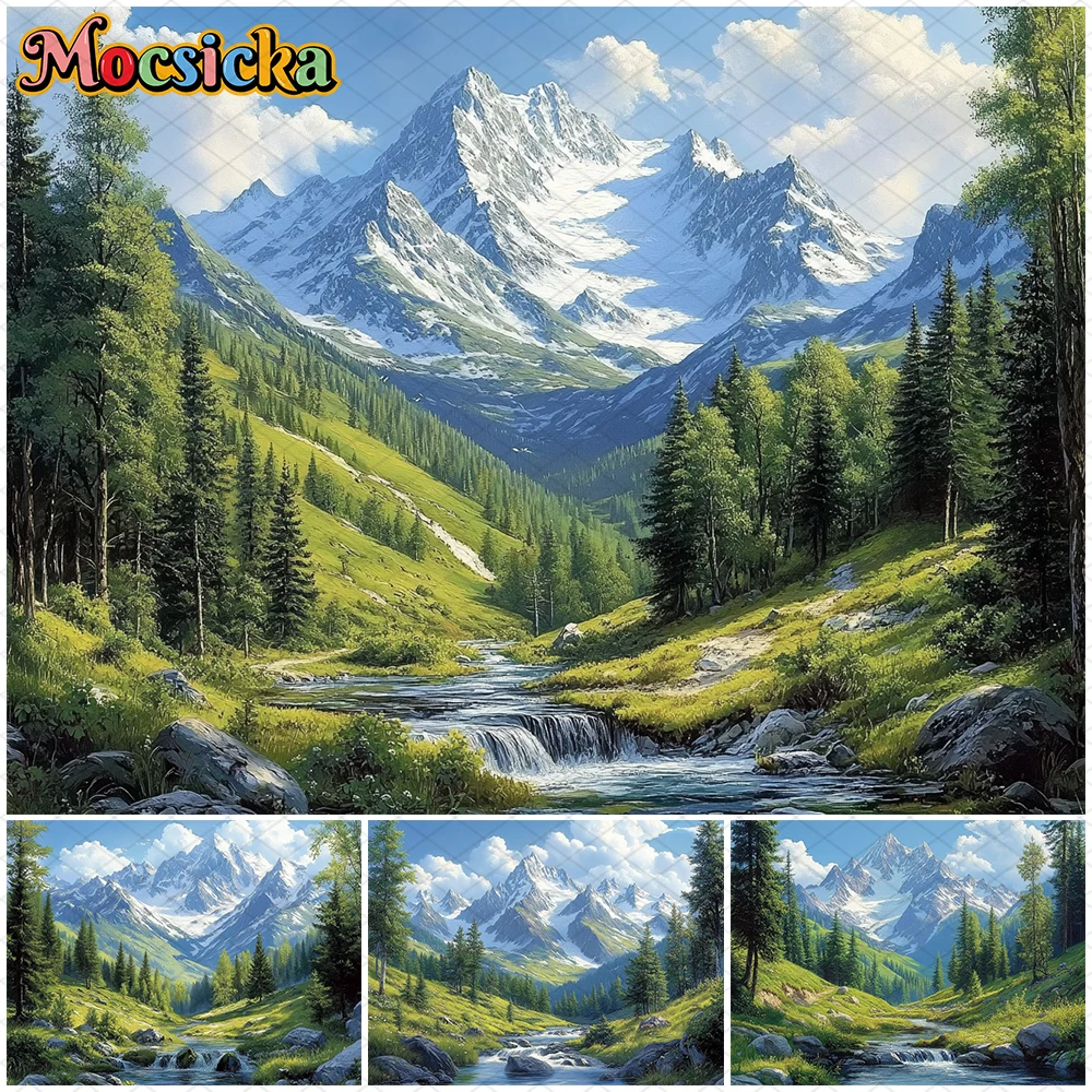 Mocsicka Natural Scenery Photography Background Spring Party Backdrops Green Forest Mountain Pattern Decors Props Studio Banner