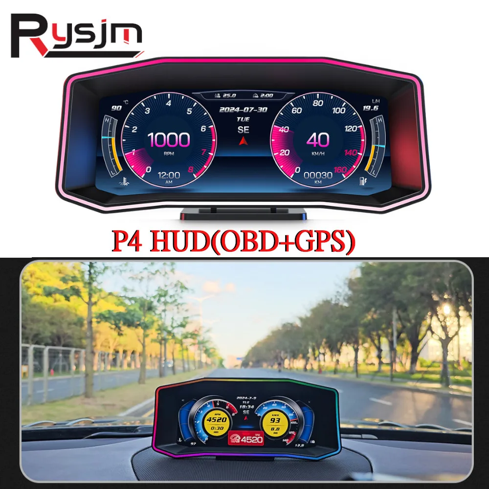 P4 OBD2+GPS HUD 6.2 inch screen head-up display Multi-Function Smart Car Speedometer Slope Meter Auto Electronic Accessories