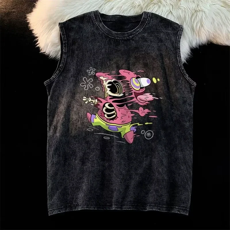 2025 رجل قميص بدون أكمام HelloKitty الكرتون طباعة سترة الصيف عادية رياضة تي شيرت المرأة خمر غسلها المتضخم تانك القمم Y2k #5