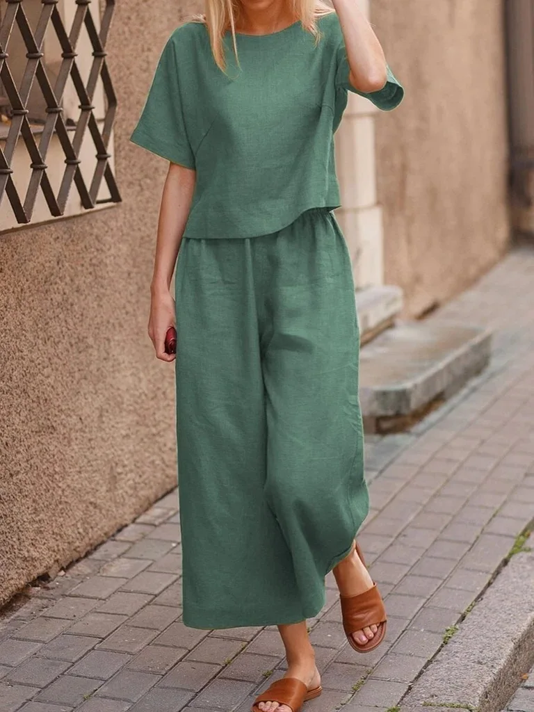 2024 New Top And Pants Casual Set Loose  Shirt And Pants Cotton And Linen Two Piece Set S-5XL 2 Piece Sets Womens Outfits Summer