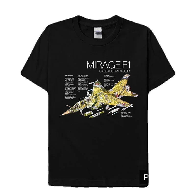 France F-1 Mirage Fighter Blueprint Printed T-Shirt 100% Cotton O-Neck Short Sleeve Summer Casual Mens T-shirt Streetwear