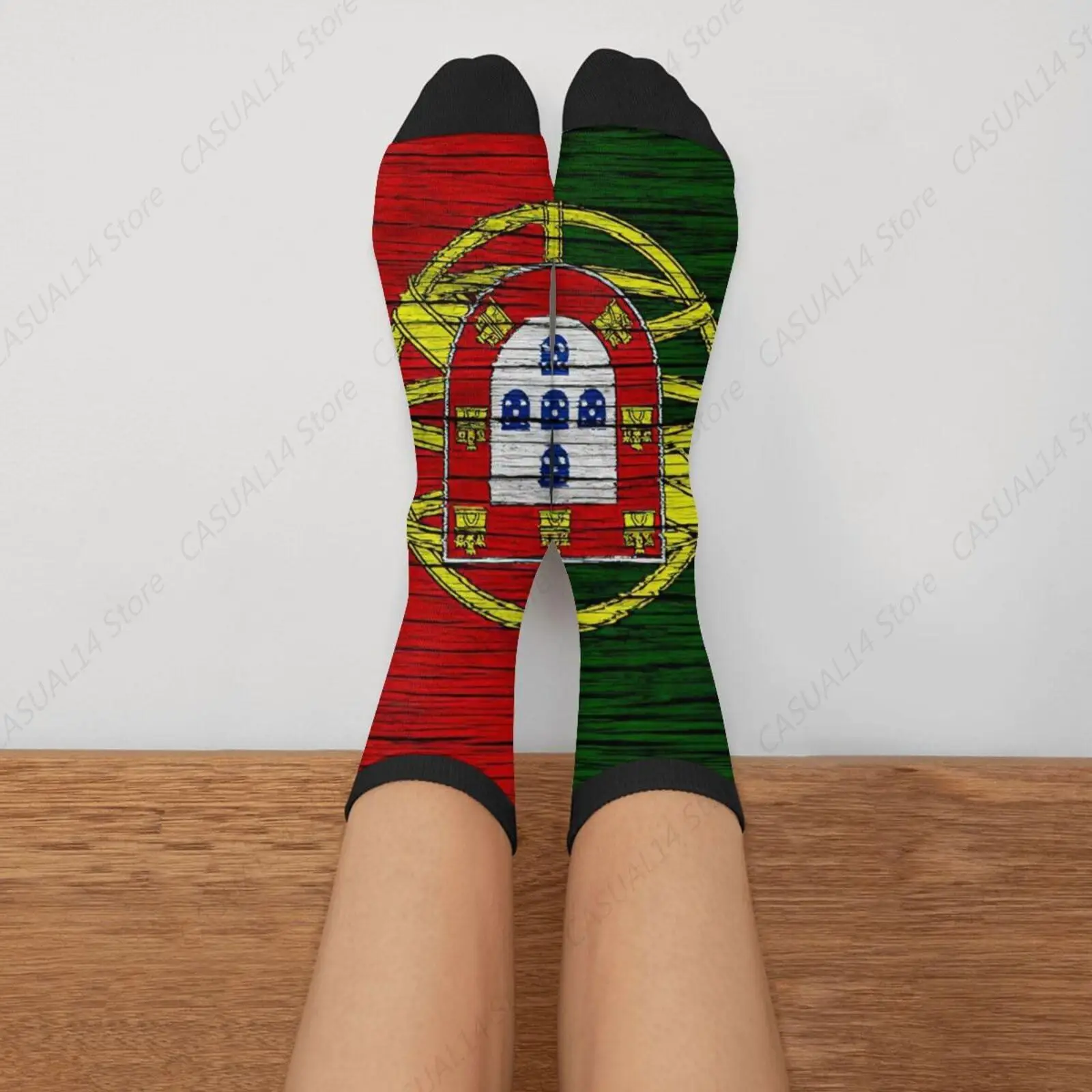 البرتغال البرتغالية العلم الجدة متعة طاقم الجوارب أزياء مريحة الرجال والنساء مجنون اللباس الجوارب