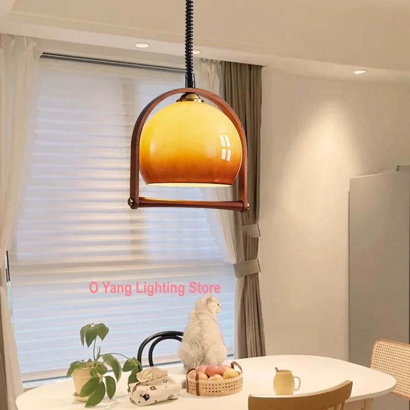 Wabi-sabi Style Sunrise Restaurant Pendant Modern Simple Creative Solid Wood Designer Scalable Glass Table Light Including Bulbs - view 2