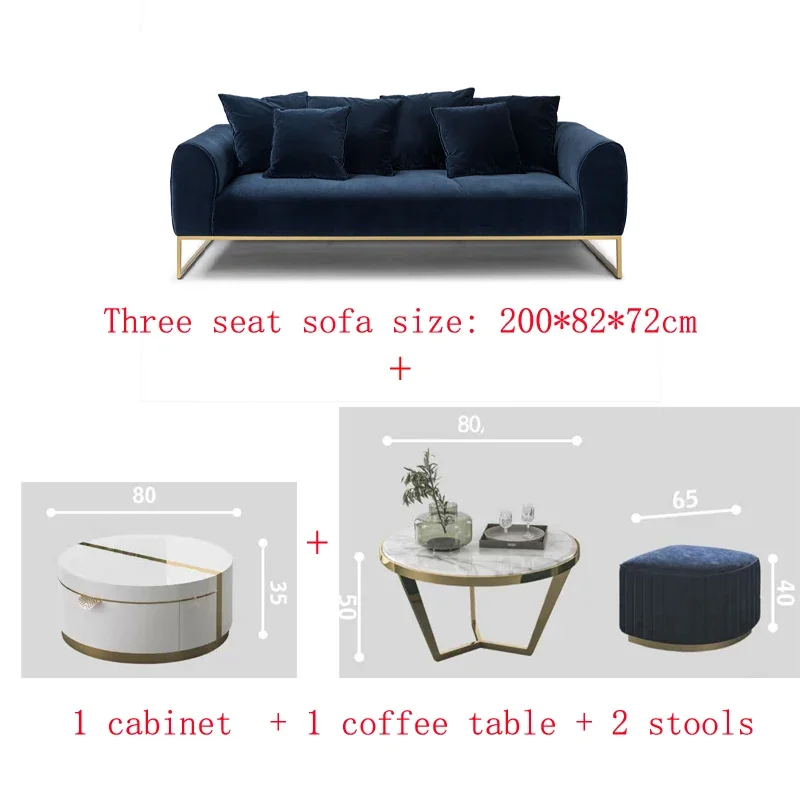 Nordic sofa velvet modern living room three people fabric minimalist sofa + light luxury round coffee table