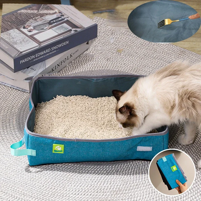 Semi Enclosed Cat Litter Box Foldable Portable Waterproof Oxford Cloth Open Cat Toilet  Cat Litter Box Pet Supplies & Pet