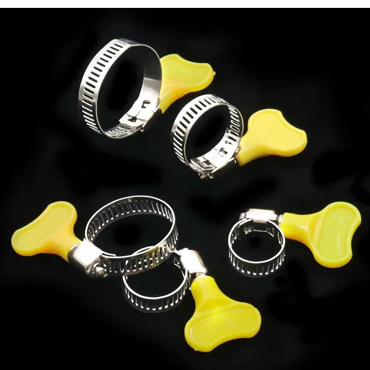 5/10 Stück, 8–44 mm, verstellbare, gelbe Kunststoffgriffe, Handdreh-Schlauchschellen, Schneckenfedermechanismus, 201 Edelstahl-Rohrclips für Schläuche. – Detail 15