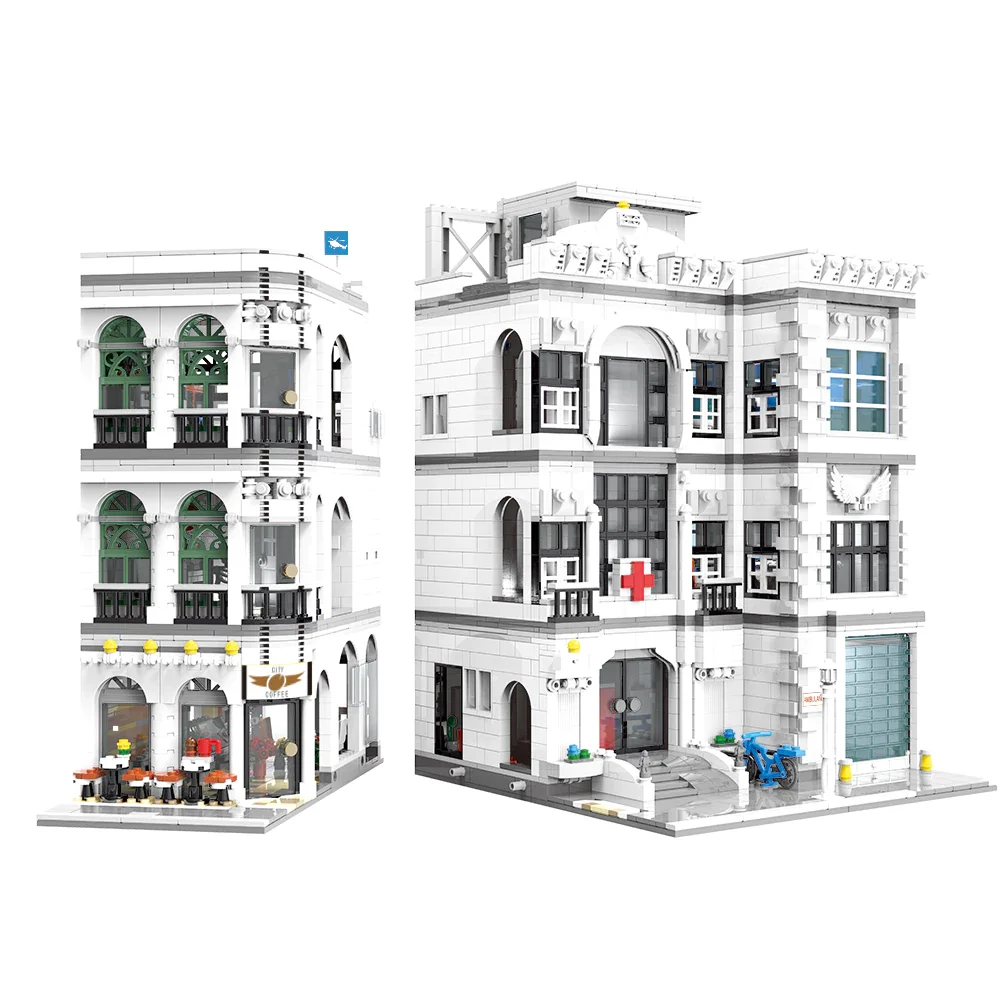 4958 ELEMENTÓW Zestaw Budynków Szpitalnych, z 17 Figurkami Architektura Miejska Modułowy Model do Składania z Klocków, Prezent dla Dorosłych