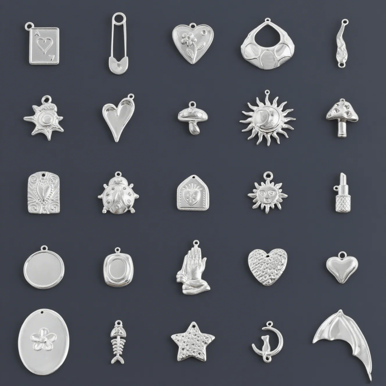 

High Quality 7pcs/Lot Heart Sun Moon Mushroom Insect Charms No Fade Stainless Steel Pendants DIY Crafts Jewelry Making Findings