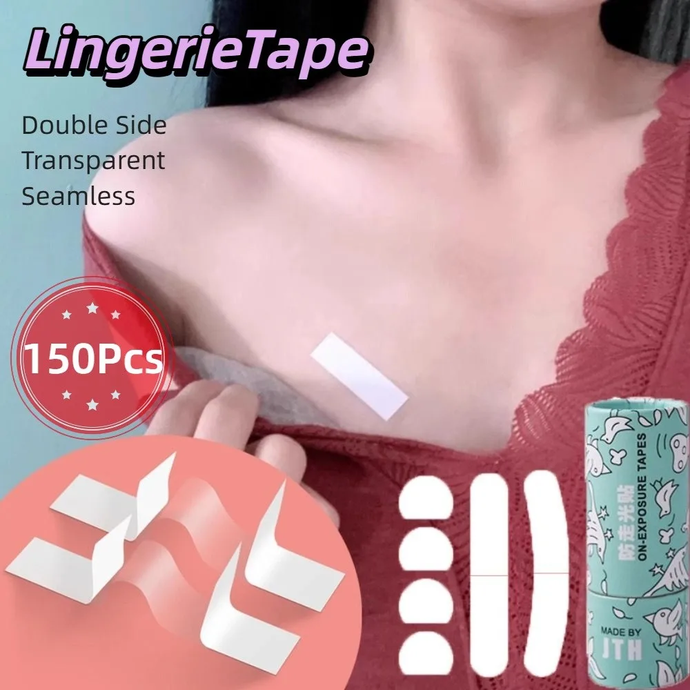 

150Pcs Transparent Clear Double Sided Tape Anti-Exposure Seamless Lingerie Clothes Tape Sweatproof Adhesive Bra Strips Girls