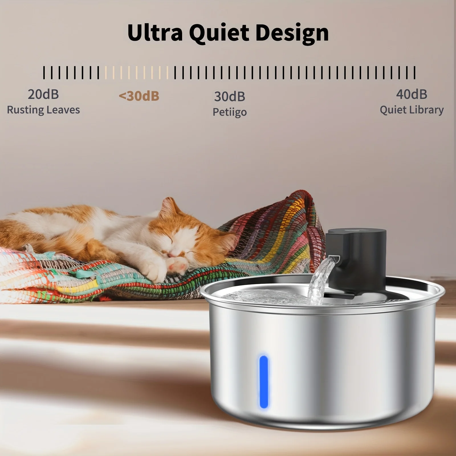 32L Pet Drinking Fountain – Stainless Steel Cat & Dog Water Dispenser with Ultra-Quiet Pump, USB-Powered, No Batteries Needed, A - view 3