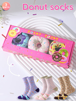 3 Pairs of Mid-Calf Socks for Men and Women, Novelty and Fun Donut Chocolate Gift Box Socks, European and American Fashion Style, Comfortable and Breathable, Suitable for Gifting to Mom, Lover, Party, Casual, Novelty Gifts, Valentine's Day, Christmas, New Year, Unisex, Autumn and Winter Style, All-Season Style, Cute and Fun Socks