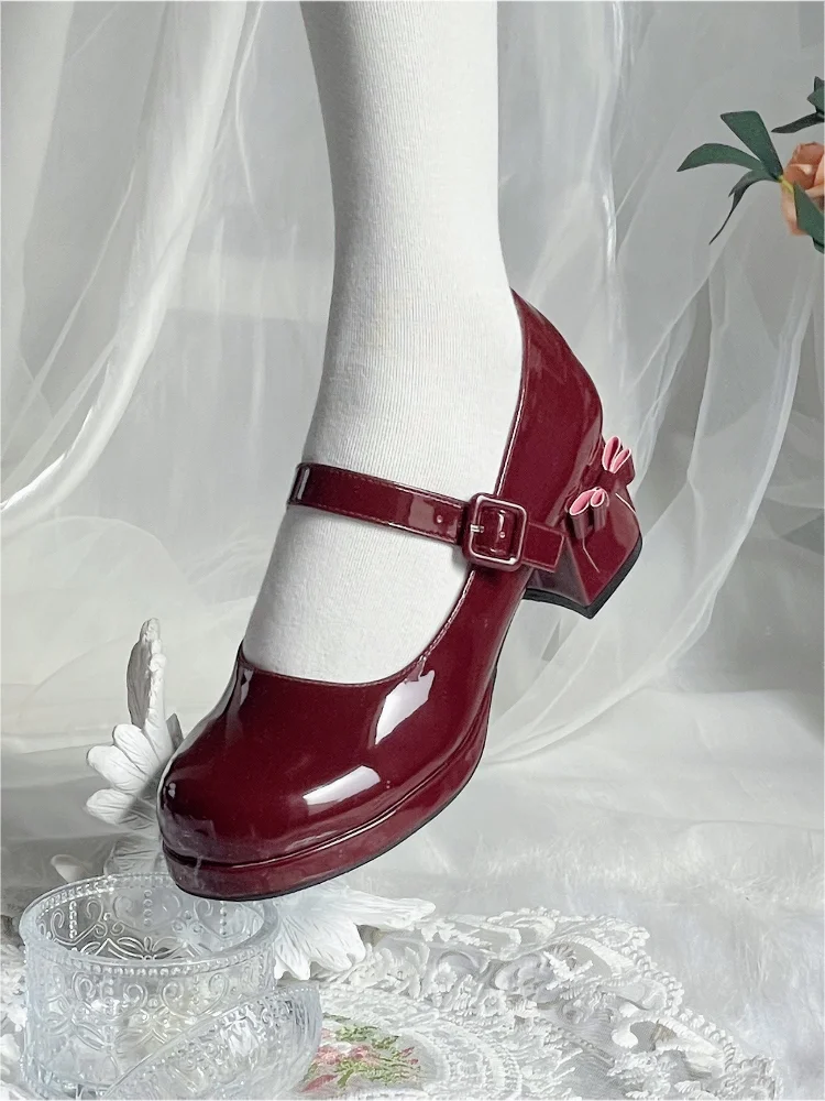 Japanese Sweet Lolita Original High Heel Shoes Round Toe Platform Thick Heel Bow Elegant Women\'s Shoes