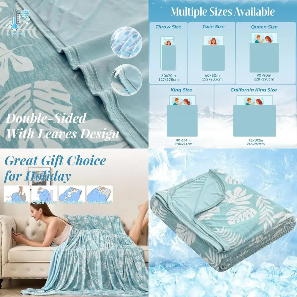 

Легкое летнее охлаждающее одеяло от ночной потливости — идеально для кровати, дивана или кушетки (зеленое, размер King Size 90 x 108, Тропический дизайн)