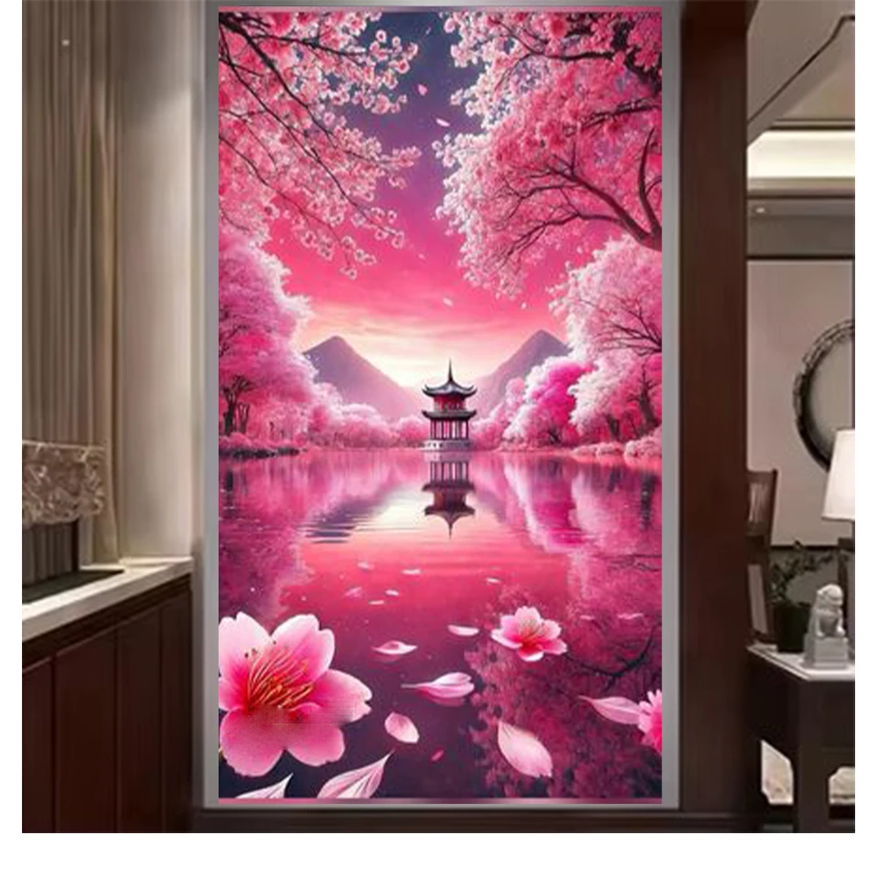 2026 New 5DDIY Diamond Painting Landscape Cherry Blossom Tower Art Painting Full Embroidery Mosaic Embroidery Image Decoration