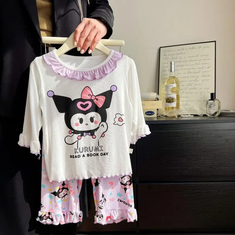 Conjunto de pijamas de Anime Sanrios para niños y niñas, ropa de dormir de manga corta, transpirable, Kawaii, Kuromi Cinnamoroll