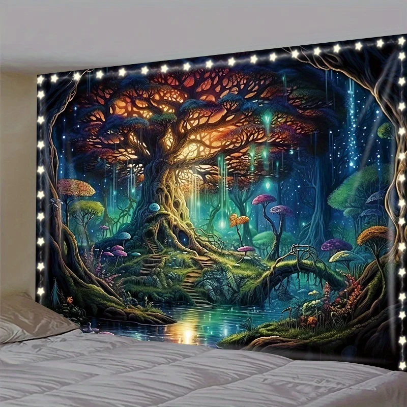 Mystical Enchanted Forest Tapestry: Perfect for Bedroom Deco, Vibrant and Magical Design, Ideal for Bringing Fantasy to Life