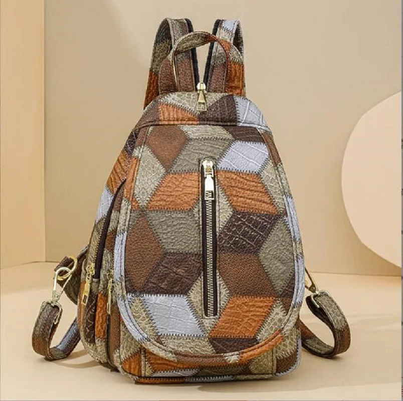 2026 New Luxury Korean Fashion Patchwork Leather Backpacks Women's Large Capacity Travel Shoulder Bags Totes Crossbody Bag