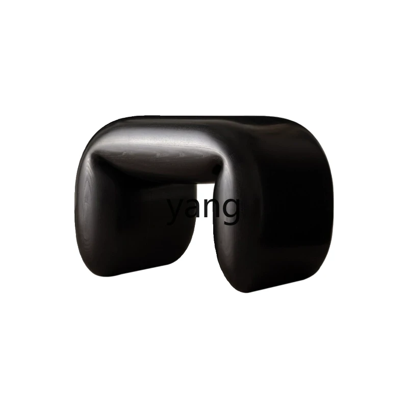 

TGF French retro black Italian minimalist solid wood medieval edge wabi-sabi stool