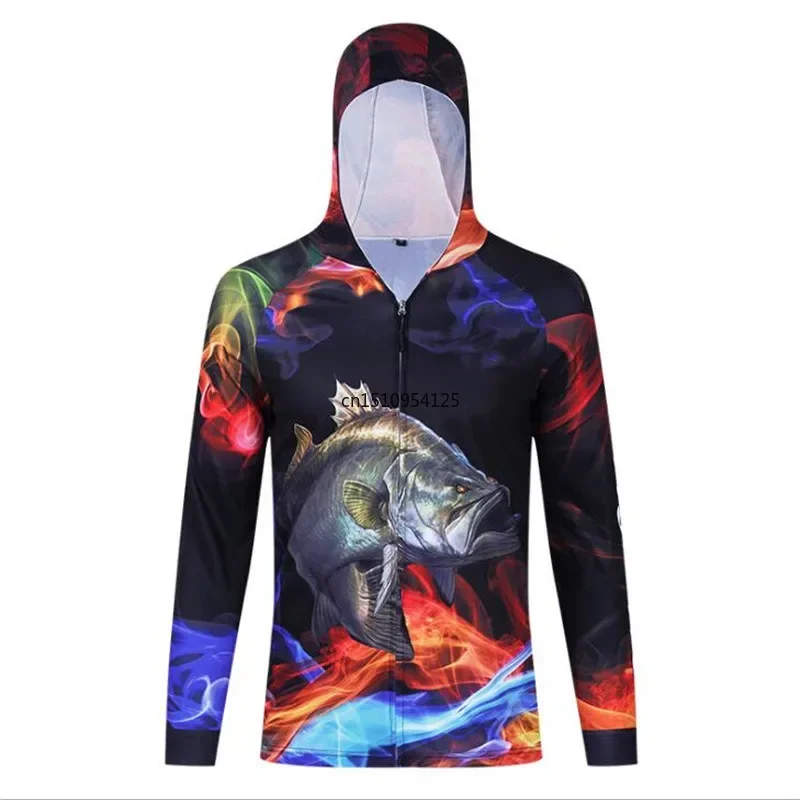 Colorful Quick-drying Sun Protective Fishing Shirts Men's Fishing Jerseys With Zippered 2023 Popular Hooded Fishing Clothing