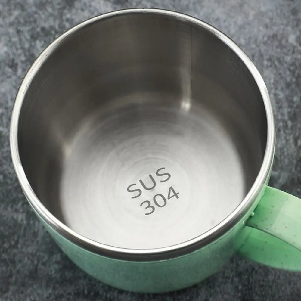 Drinkware 201-300ml Stainless Steel Cups Anti-scalding Double Layer Coffee Milk Mug Plastic Handle Shatterproof Water Cup Milk