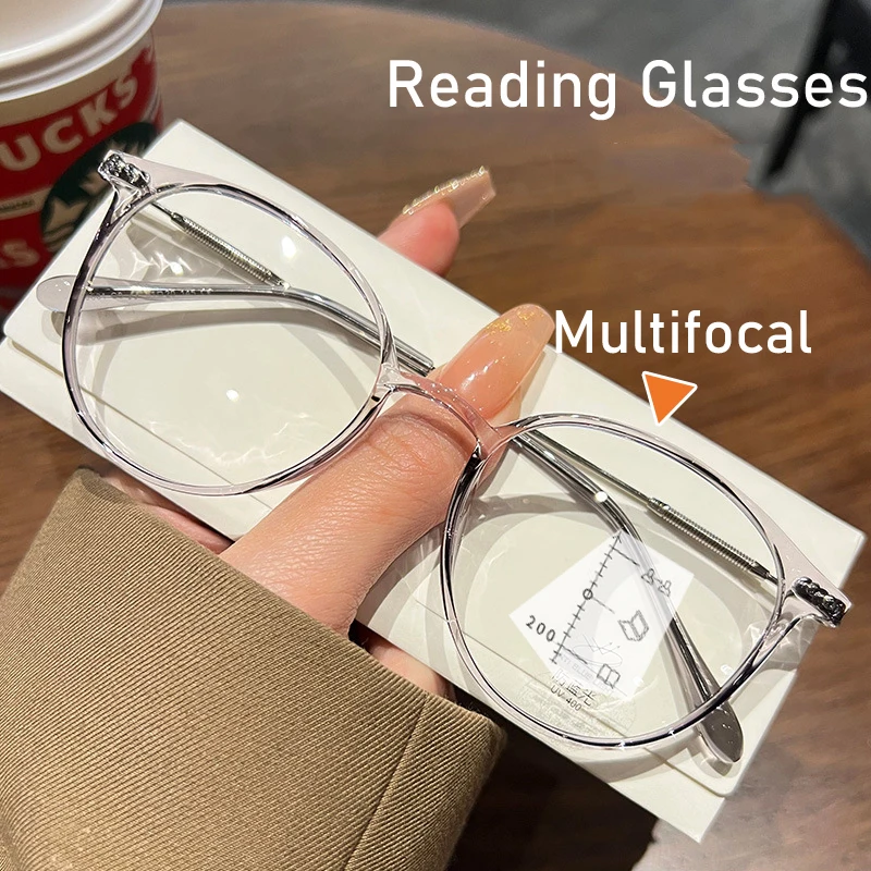 

Ladies Round Frame Multifocal Presbyopia Glasses Anti Blue Light Finished Progressive Reading Eyeglasses Prescription Eyewear