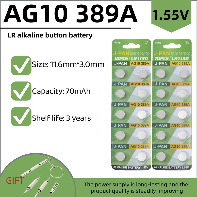 

AG10 Batteries 389A LR54 L1131 SR1130 1.55BV High Capacity Button Cell Coin Battery for Watches Calculators