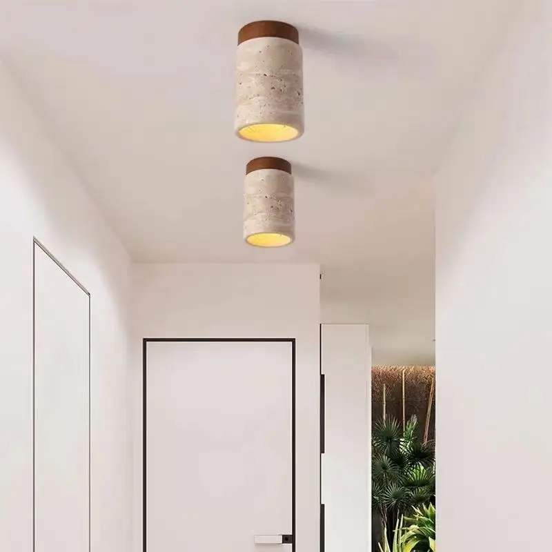 

Wabi Sabi Style Yellow Travertine Balcony Ceiling Light Lamp for Aisle Corridor Cloakroom Stairwell Led Indoor Lighting Fixtures