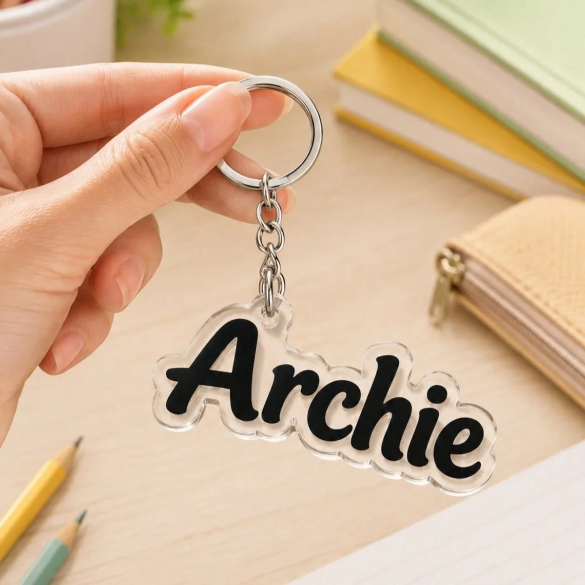 Customizable Text Keychain – Personalized Acrylic Keyring; High-Quality and Durable; A Perfect Decorative Keychain.