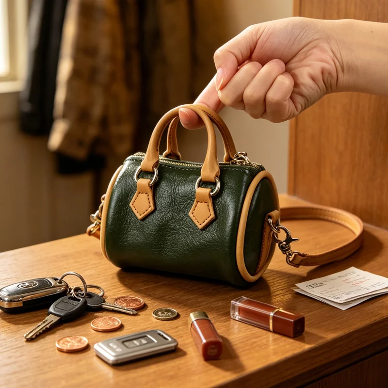 Soft Leather Women'S Crossbody Bag Top Layer Cowhide Exquisite Handbag Daily Travel Mobile Phone Bag Mini Small Bowling Bag