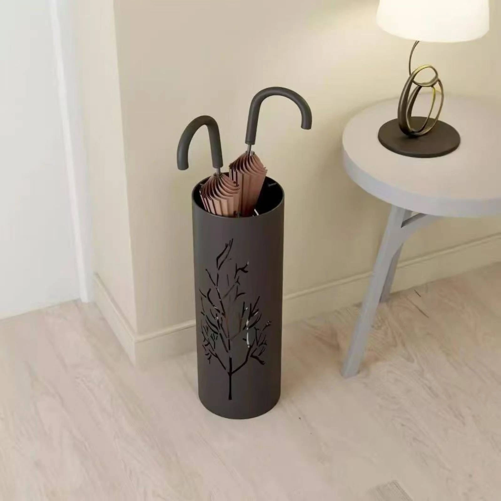 Umbrella Rack Floor-Standing Umbrella Holder with Cutout Pattern Organizer Cylindrical Furniture Decorative for Entryway, Lobby