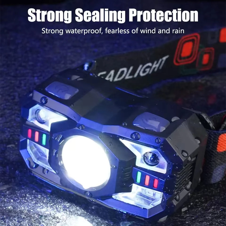 Most Powerful LED Headlamp Induction Type-C USB Charging Headlight Waterproof Head Lamp Lightweight Upgrade-LED Head Flashlight