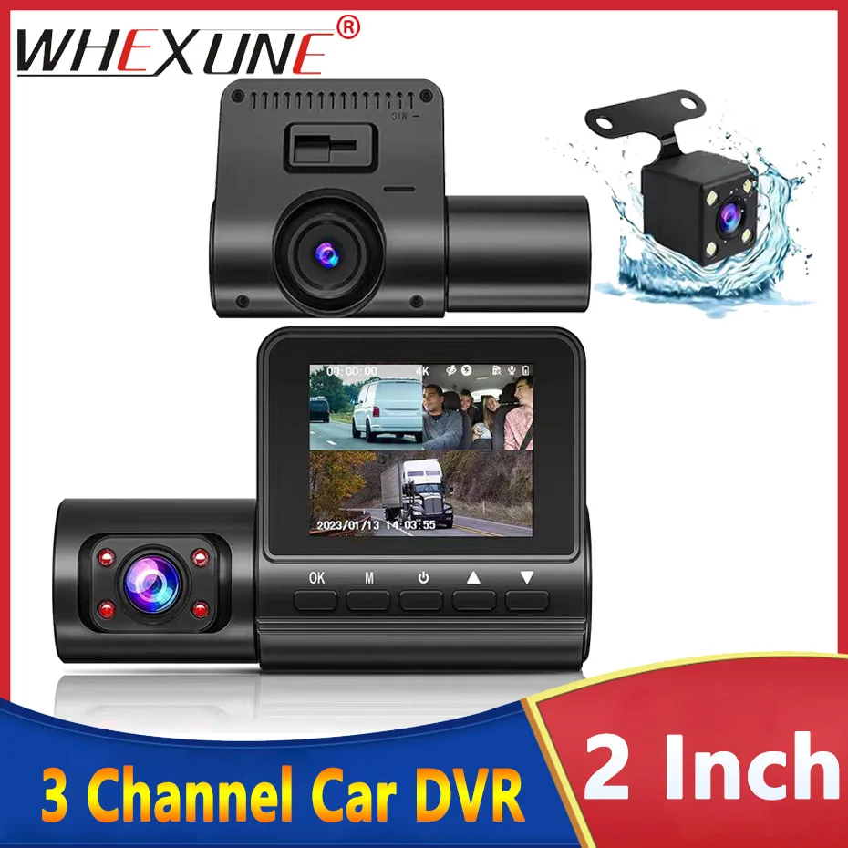 3 Channel Dash Cam 3 Lens Car Dvr Video Recorder Dashcam DVRs Black Box Dual Lens DVR with Rear View Camera 24H Parking Monitor