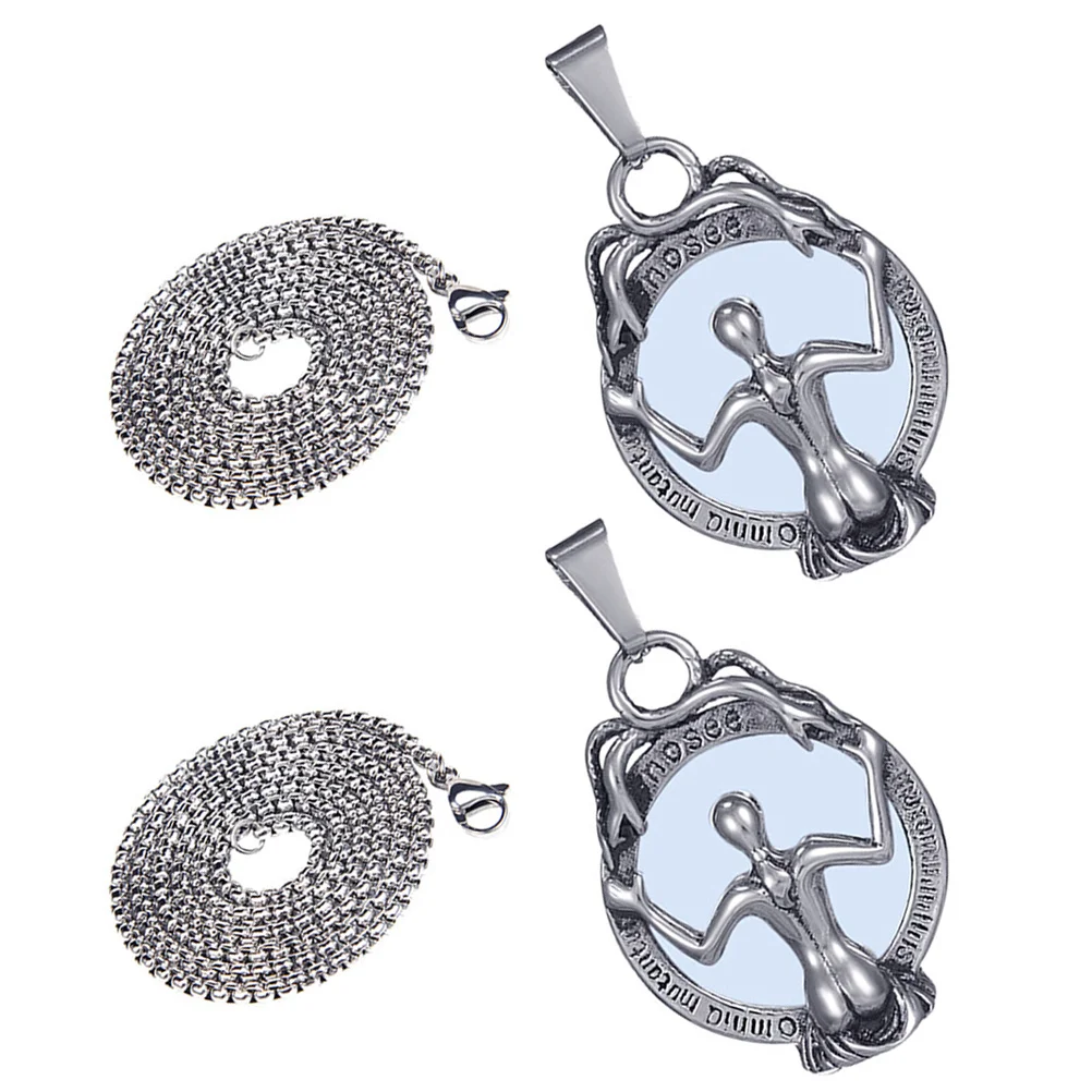 2Pcs Women Pendant Necklace Retro Hip Hop Style Stainless Steel Mirroring Pendant Decoration for Party Birthday Gift