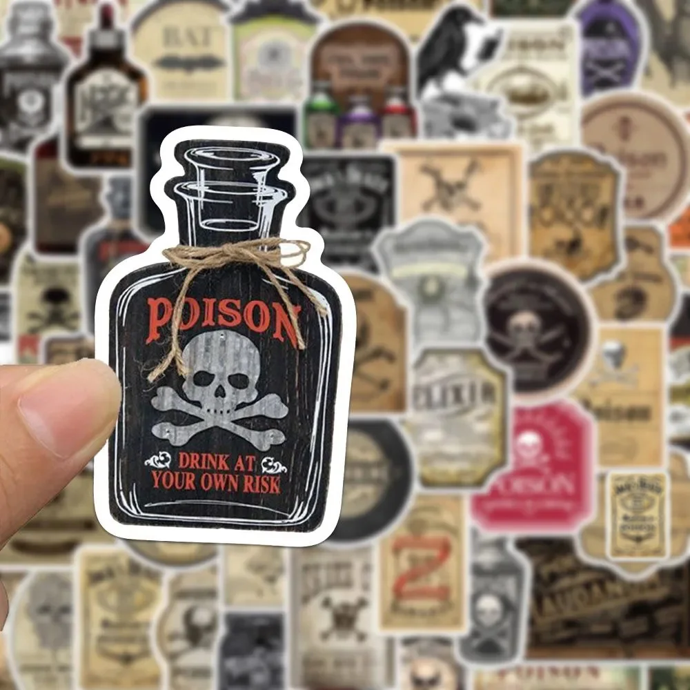 10/30/50pcs Retro Halloween Horror Potion Label Stickers Cool Skull Graffiti Decal Car Laptop Phone Waterproof Gift Sticker