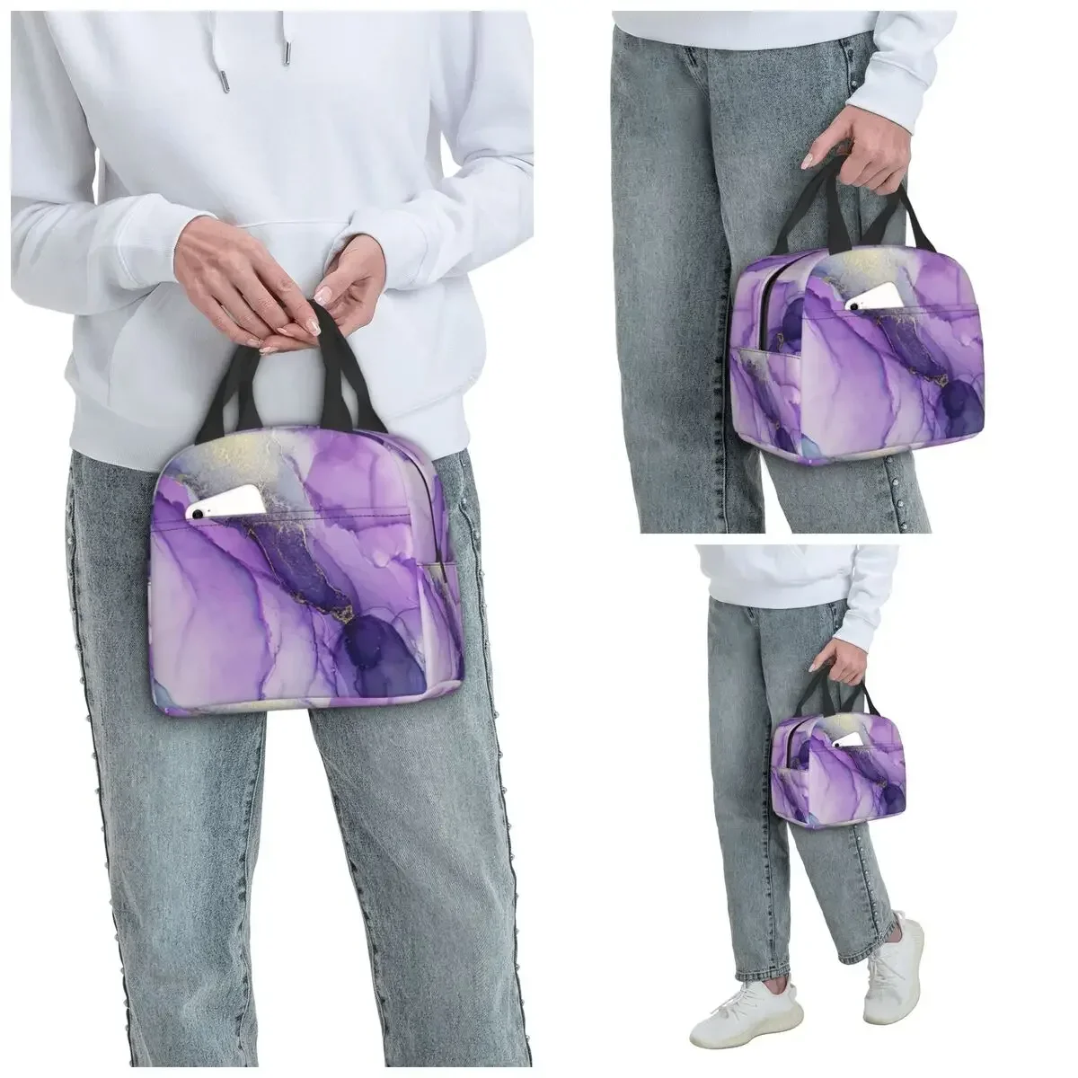 Original Regal Purple Alcohol Ink Abstract A Insulated Lunch Bag for Kids School Cooler Thermal Food Box Tote Lunch Boxes