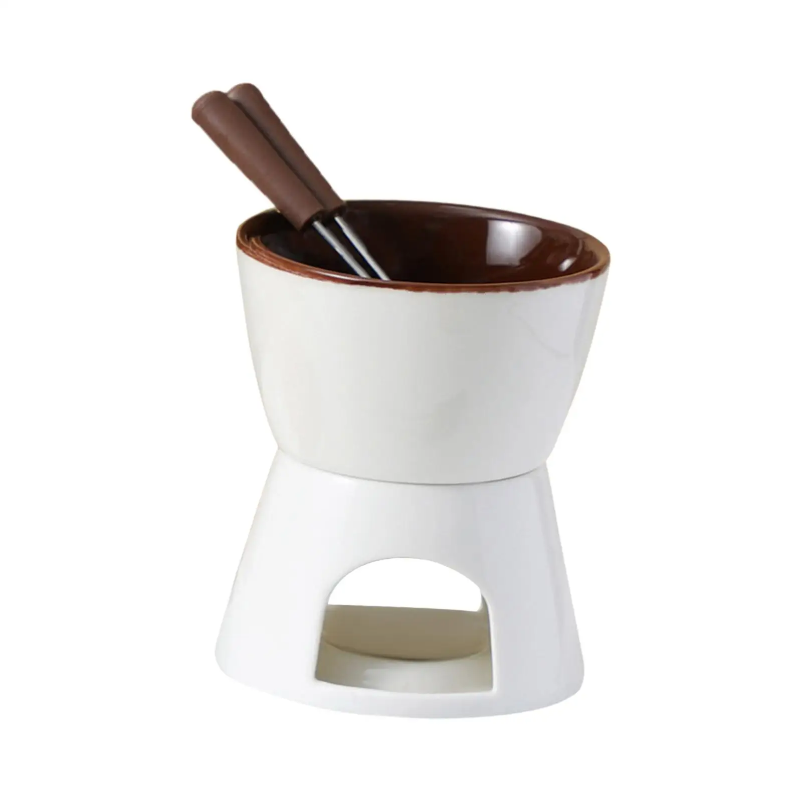 Chocolate Fondue Pot Cheese Dining Ceramic Butter Warmer Melting Mug with 2