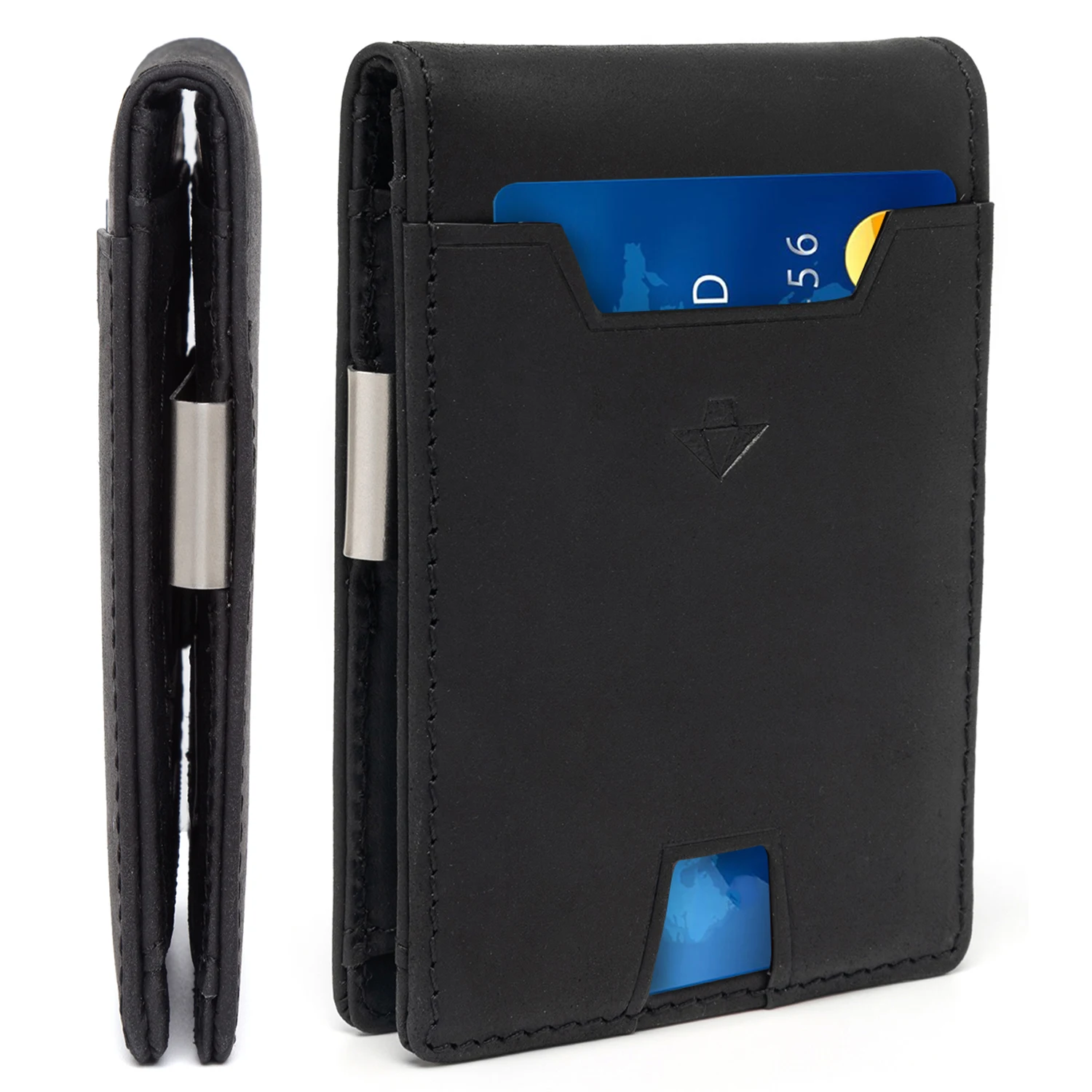HANMIIS Men's Slim Full-Grain Leather Card Holder & Retro ID Wallet | Black Minimalist Genuine Leather Pocket Wallet, Premium Gi