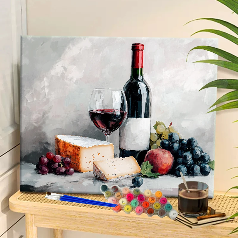 Painting By Numbers Red Wine Cheese  Acrylic Paint Canvas Dropshipping Portrait Family Children Photo Christmas gifts