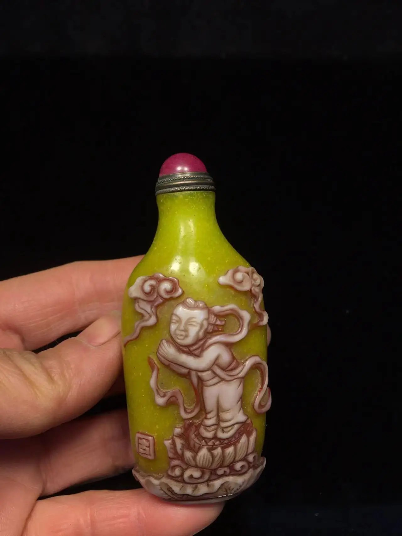 Collectable old colored glaze snuff bottle,Little Nezha ,with Mark,free shipping