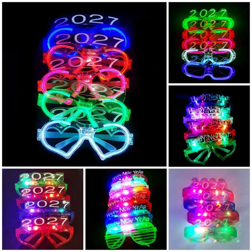Funny New Year Glow Glasses Heart Shape Cool 2027 LED Glow Glasses Plastic Lightweight Luminous Eyewear Rave Nightclub