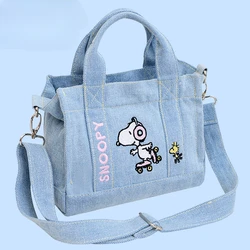 Kawaii Snoopy Denim Tote Bag Cartoon Animation Student Cute Tote Bag Embroidery Lunch Crossbody Bag